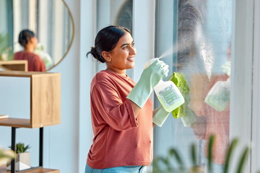 woman cleaning and spray product of a cleaner was 2023 11 27 05 13 23 utc